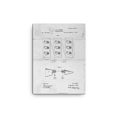The original patent drawing for the telephone by Alexander Graham Bell, 1876 canvas print on a plain backdrop in size 12"x16".