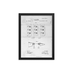 The original patent drawing for the telephone by Alexander Graham Bell, 1876 framed print on a plain backdrop in size 12"x16".