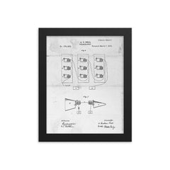 The original patent drawing for the telephone by Alexander Graham Bell, 1876 framed print on a plain backdrop in size 8"x10".