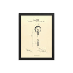 The original patent for the lightbulb by Thomas Edison framed print on a plain backdrop in size 12"x16".