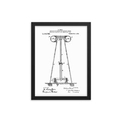 The original Tesla Coil patent drawing framed print on a plain backdrop in size 12"x16".