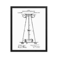 The original Tesla Coil patent drawing framed print on a plain backdrop in size 16"x20".