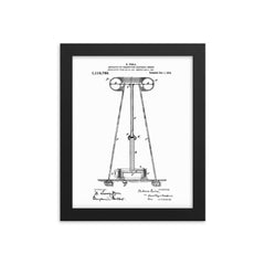The original Tesla Coil patent drawing framed print on a plain backdrop in size 8"x10".