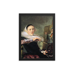 The Painteress (Self-Portrait) by Judith Leyster, 1630 framed print on a plain backdrop in size 12"x16".