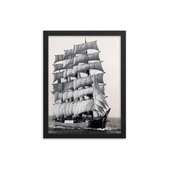 The Pamir, the Last Commercial Ocean-Going Sailing Ship, Rounding Cape Horn in 1949 framed print on a plain backdrop in size 12"x16".