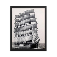 The Pamir, the Last Commercial Ocean-Going Sailing Ship, Rounding Cape Horn in 1949 framed print on a plain backdrop in size 16"x20".