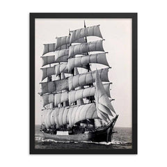 The Pamir, the Last Commercial Ocean-Going Sailing Ship, Rounding Cape Horn in 1949 framed print on a plain backdrop in size 18"x24".