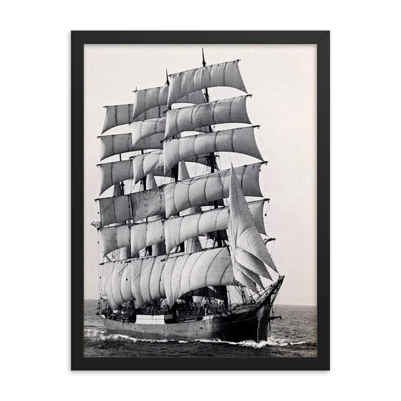 The Pamir, the Last Commercial Ocean-Going Sailing Ship, Rounding Cape Horn in 1949 framed print on a plain backdrop in size 18