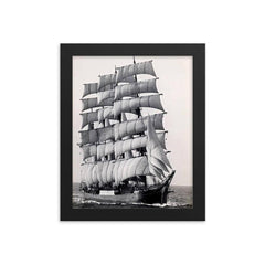 The Pamir, the Last Commercial Ocean-Going Sailing Ship, Rounding Cape Horn in 1949 framed print on a plain backdrop in size 8"x10".