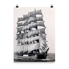 The Pamir, the Last Commercial Ocean-Going Sailing Ship, Rounding Cape Horn in 1949 poster on a plain backdrop in size 8"x10".