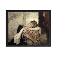 The Parisienne (Virginie) by Albert Edelfelt, 1883 framed print on a plain backdrop in size 16"x20".