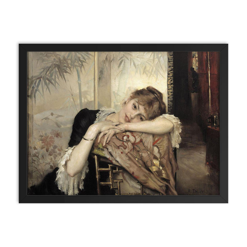 The Parisienne (Virginie) by Albert Edelfelt, 1883 framed print on a plain backdrop in size 18