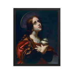 The Penitent Mary Magdalene by Carlo Dolci framed print on a plain backdrop in size 16"x20".