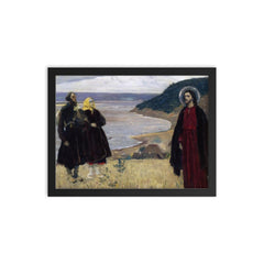 The Pilgrim by Mikhail Nesterov framed print on a plain backdrop in size 12"x16".