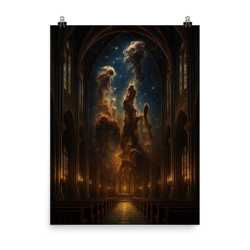 The Pillars of Creation as cathedral architecture poster on a plain backdrop in size 8
