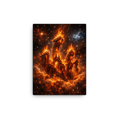 The Pillars of Creation reimagined as cathedral fire canvas print on a plain backdrop in size 12"x16".