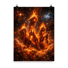 The Pillars of Creation reimagined as cathedral fire poster on a plain backdrop in size 8"x10".