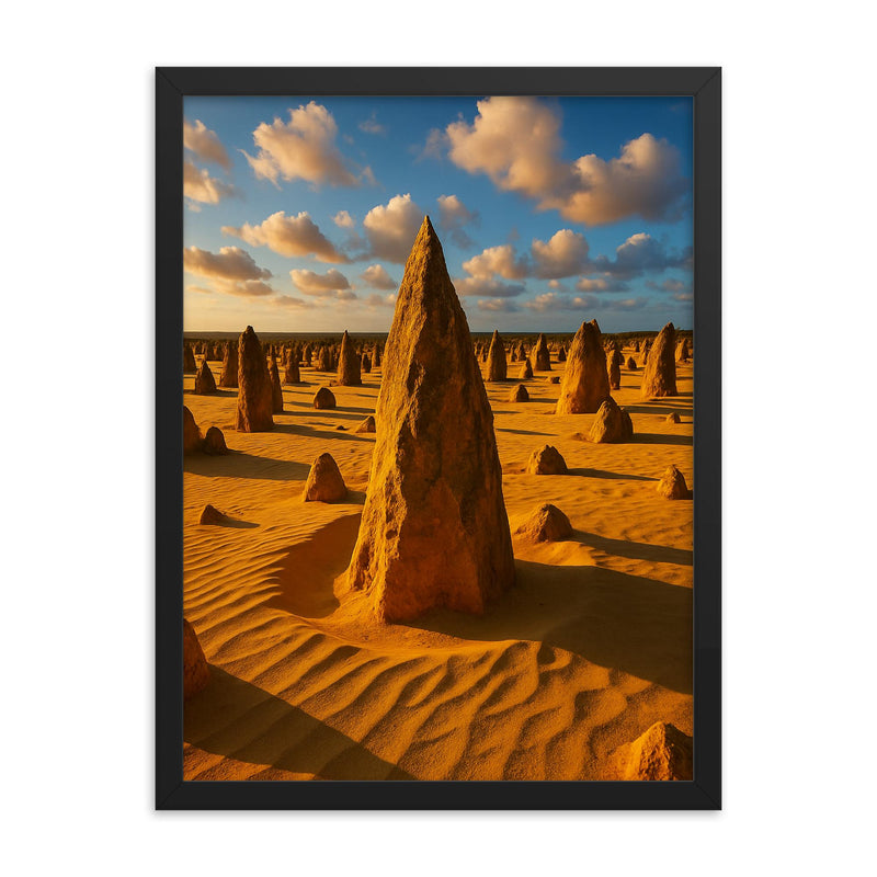 The Pinnacles Western Australia framed print on a plain backdrop in size 18