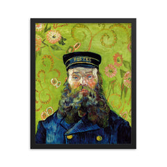 The Postman by Vincent van Gogh, 1889 framed print on a plain backdrop in size 16"x20".