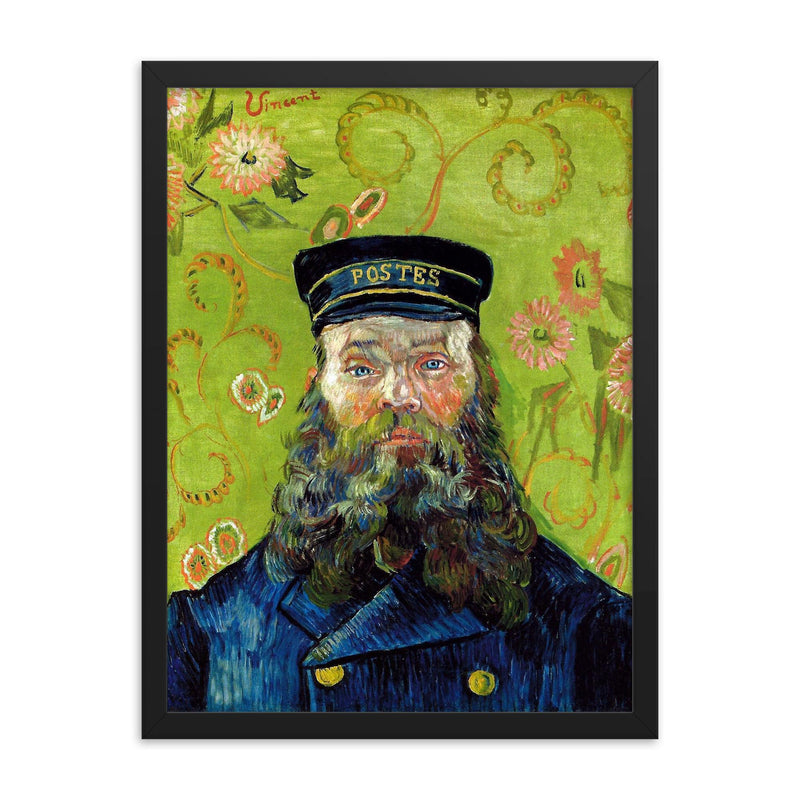 The Postman by Vincent van Gogh, 1889 framed print on a plain backdrop in size 18