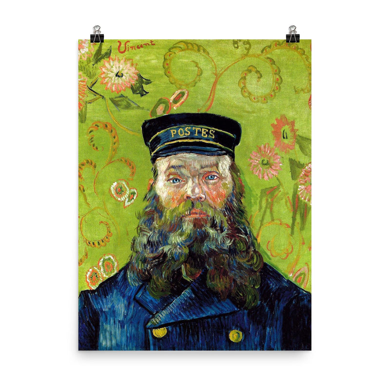 The Postman by Vincent van Gogh, 1889 poster on a plain backdrop in size 8