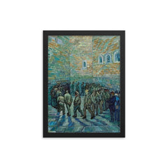 The Prison Courtyard by Vincent van Gogh, 1890 framed print on a plain backdrop in size 12"x16".