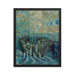 The Prison Courtyard by Vincent van Gogh, 1890 framed print on a plain backdrop in size 16"x20".