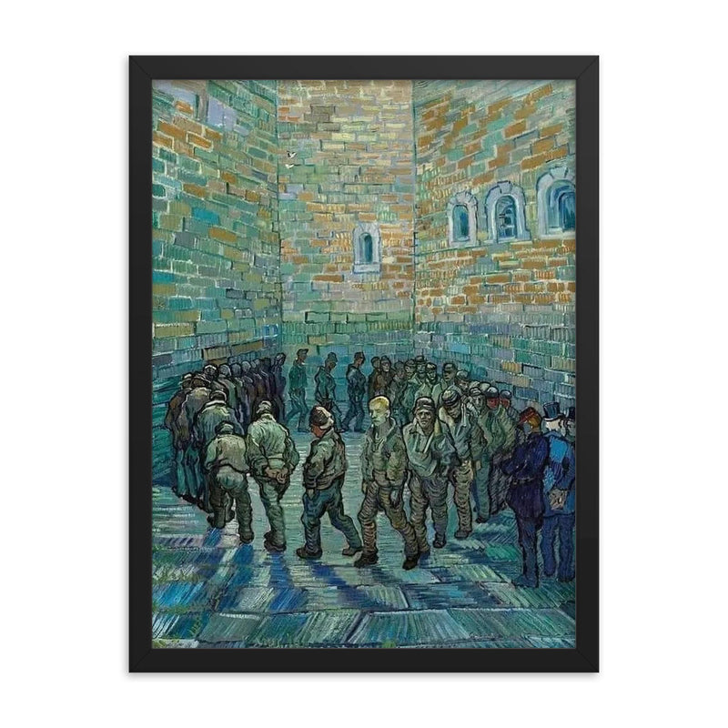 The Prison Courtyard by Vincent van Gogh, 1890 framed print on a plain backdrop in size 18