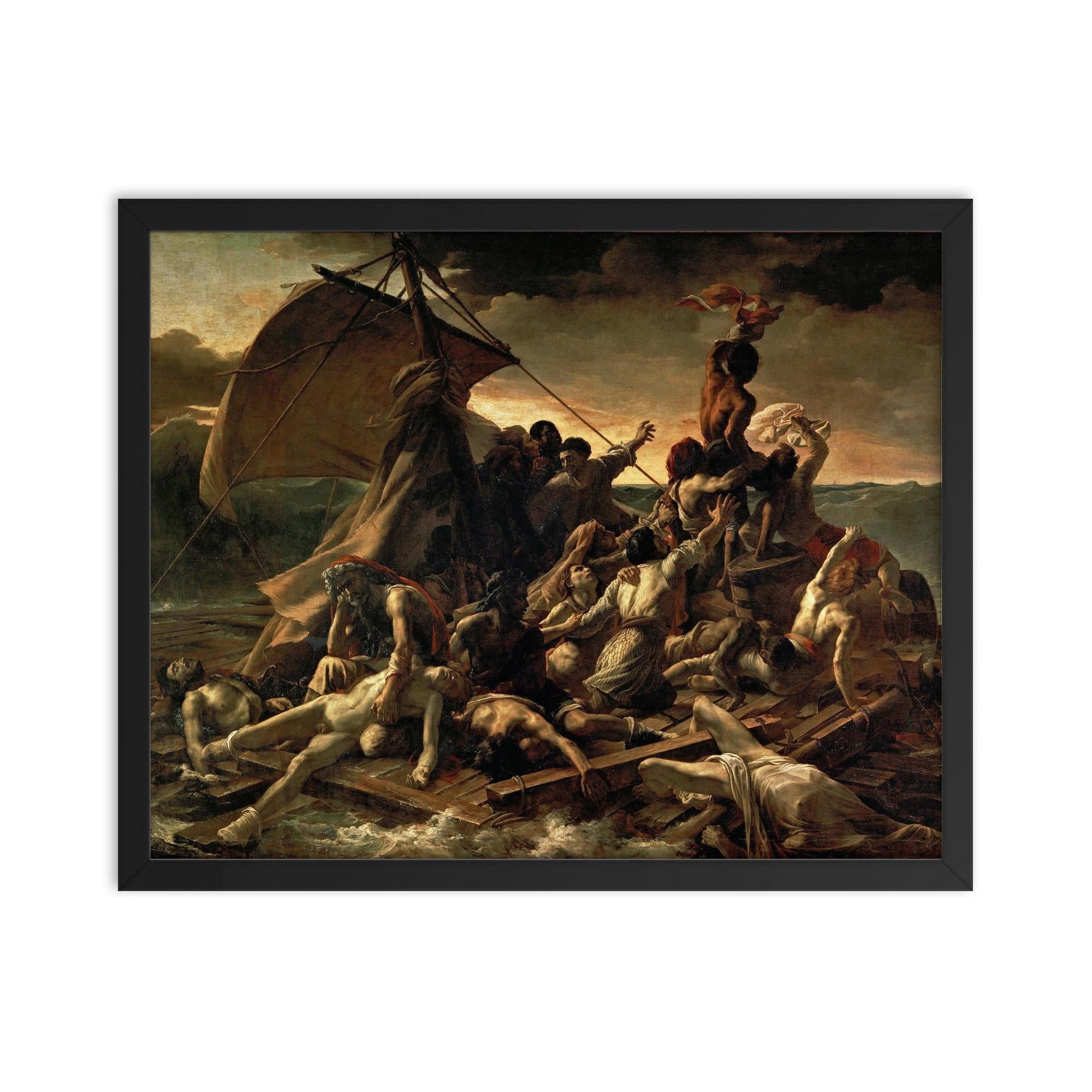 The Raft of the Medusa by Théodore Géricault, 1818–19 framed print on a plain backdrop in size 16"x20".