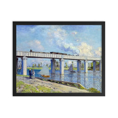 The Railway Bridge at Argenteuil by Claude Monet, 1873 framed print on a plain backdrop in size 16"x20".