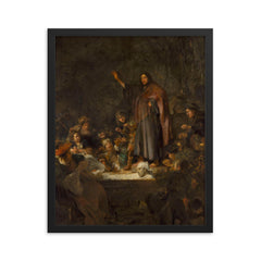 The Raising of Lazarus by Carel Fabritius framed print on a plain backdrop in size 16"x20".