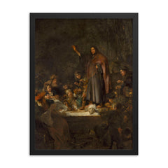 The Raising of Lazarus by Carel Fabritius framed print on a plain backdrop in size 18"x24".