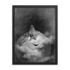 The Raven by Gustave Doré, 1883 framed print on a plain backdrop in size 18"x24".
