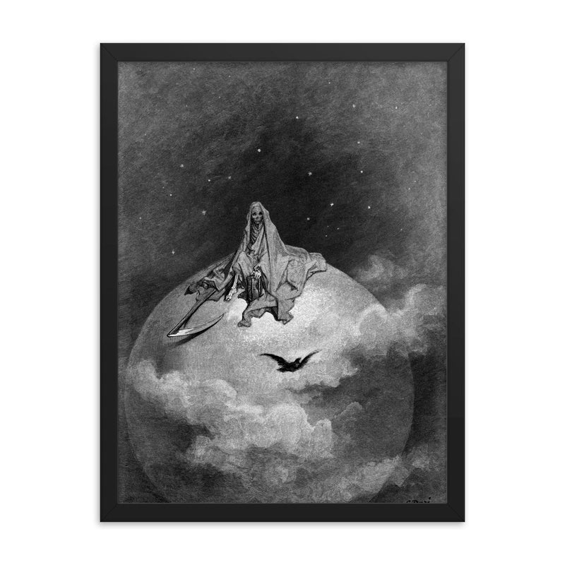The Raven by Gustave Doré, 1883 framed print on a plain backdrop in size 18