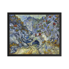 The Ravine by Vincent van Gogh, 1889 framed print on a plain backdrop in size 16"x20".