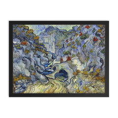 The Ravine by Vincent van Gogh, 1889 framed print on a plain backdrop in size 18"x24".