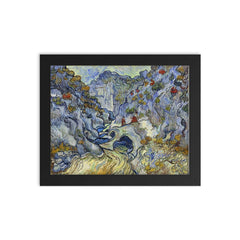 The Ravine by Vincent van Gogh, 1889 framed print on a plain backdrop in size 8"x10".