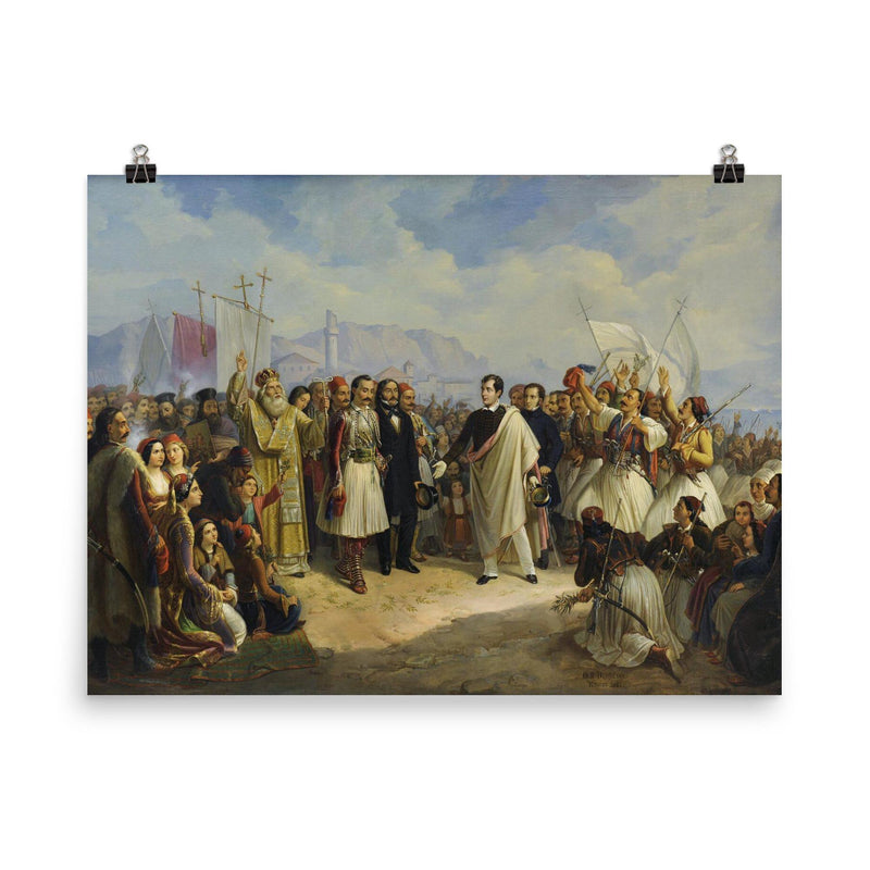 The Reception of Lord Byron at Missolonghi by Theodoros Vryzakis, 1861 poster on a plain backdrop in size 8