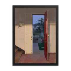 The Red Door by Isabel Quintanilla, 1978 framed print on a plain backdrop in size 18"x24".