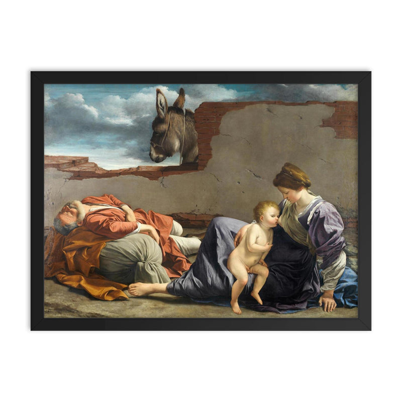 The Rest on the Flight Into Egypt by Orazio Gentileschi framed print on a plain backdrop in size 18