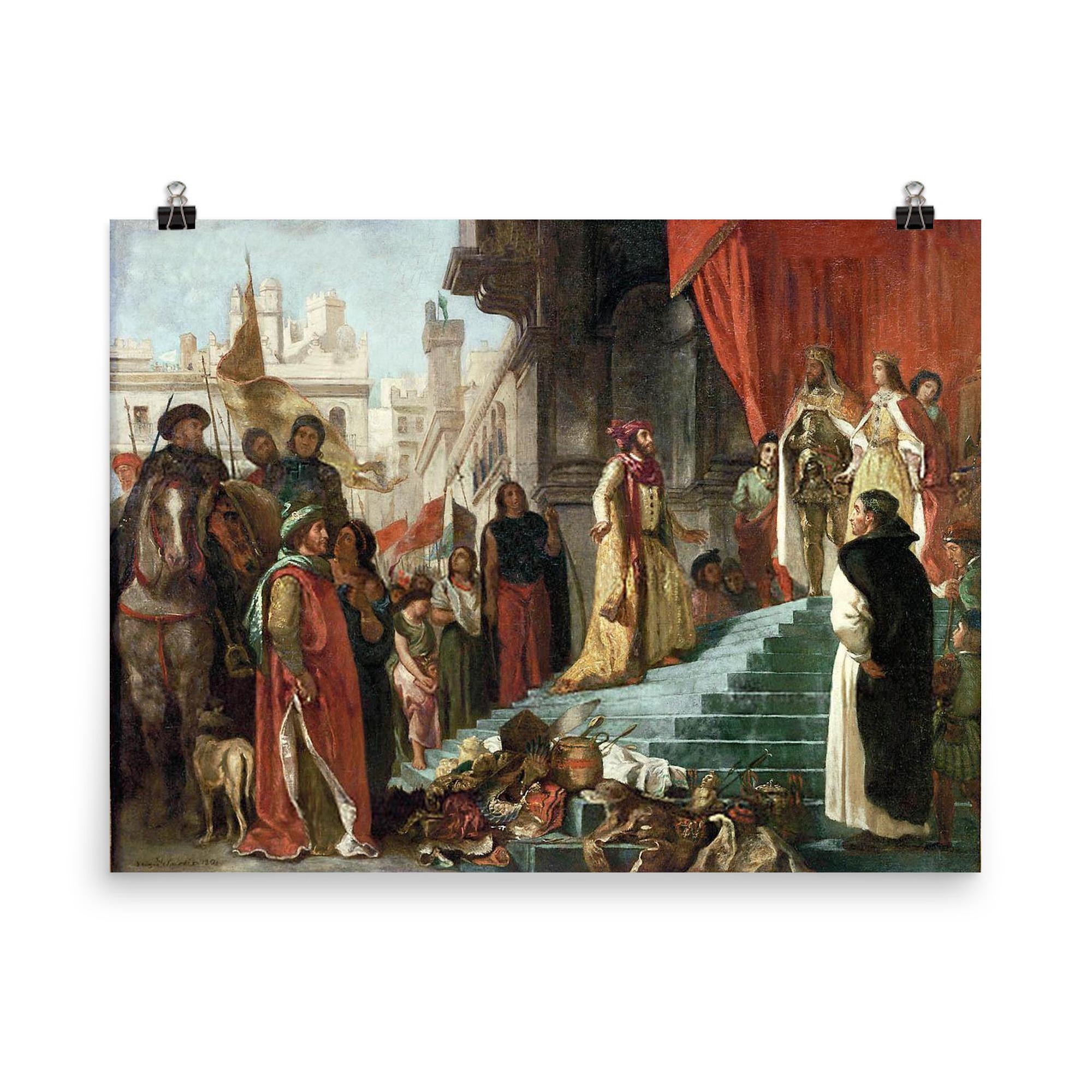 The Return of Christopher Columbus Before King Ferdinand and Queen Isabella by Eugène Delacroix, 1839 poster on a plain backdrop in size 8"x10".