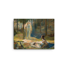 The Revelation - Brunnhilde Discovering Sieglinde and Siegmund by Gaston Bussiere canvas print on a plain backdrop in size 12"x16".