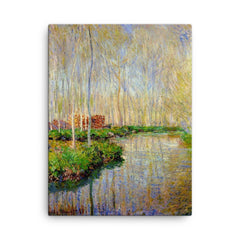 The River Epte by Claude Monet, 1885 canvas print on a plain backdrop in size 18"x24".