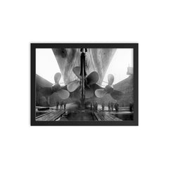 The RMS Titanic in dry dock at the Harland and Wolff shipyard in Belfast, Ireland, 1910 framed print on a plain backdrop in size 12"x16".