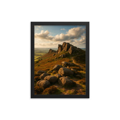 The Roaches Gritstone Tors England framed print on a plain backdrop in size 12"x16".