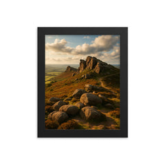The Roaches Gritstone Tors England framed print on a plain backdrop in size 8"x10".