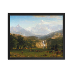 The Rocky Mountains, Lander's Peak by Albert Bierstadt, 1863 framed print on a plain backdrop in size 16"x20".