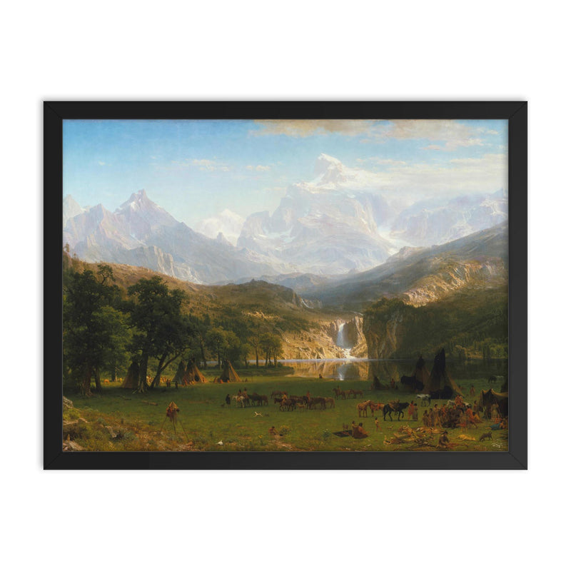 The Rocky Mountains, Lander's Peak by Albert Bierstadt, 1863 framed print on a plain backdrop in size 18