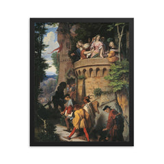 The Rose or the Artist's Journey by Moritz von Schwind, 1846 framed print on a plain backdrop in size 16"x20".