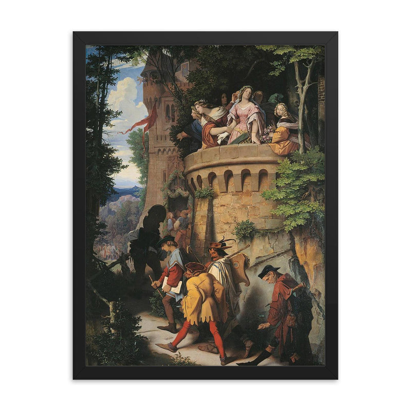 The Rose or the Artist's Journey by Moritz von Schwind, 1846 framed print on a plain backdrop in size 18